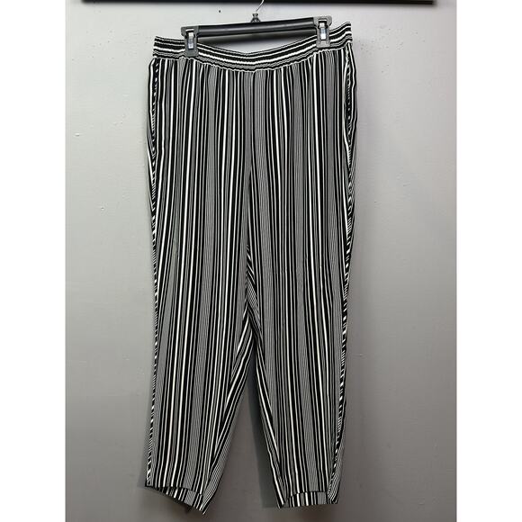 Chicos Pants Womens 2 Petite Black White Striped Pull On Elastic Waist Polyester - Picture 1 of 7